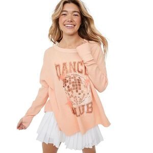 Offline Aerie Shirt Womens XS Peach Pink Dance Club Waffle Knit Thermal Oversize